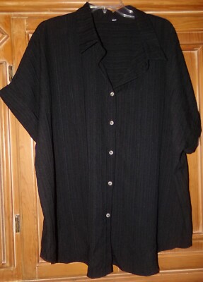 WOMENS SIZE 5XL FITS LIKE 3X BLACK DOLMAN SHORT SLEEVE CRINKLE BUTTON BLOUSE
