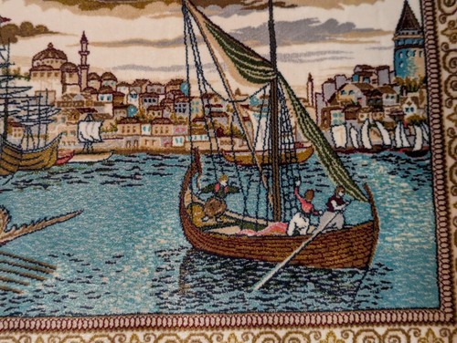 Hand Knotted Silk Bamboo Rug Tapestry Istanbul Scene Wall Art Textile Turkish - Picture 21 of 23