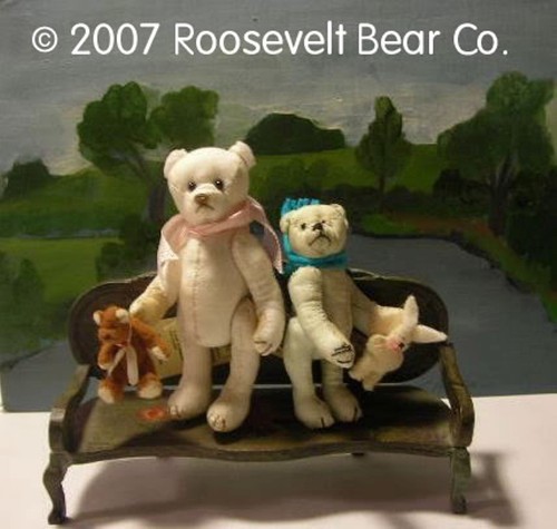 2 Artist Teddy + chair ROOSEVELT BEAR Co Tiny MINIATURE ooak SET Cathy Peterson - Picture 2 of 12