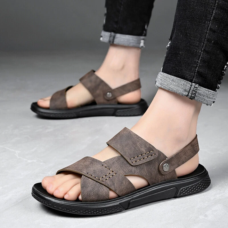 Men Slippers Summer Leather Sandals Casual Sports Beach Shoes Home