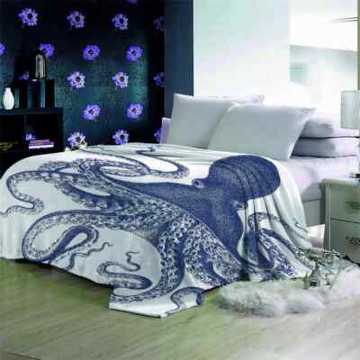 Blue Octopus Impulse Change Line 3D Warm Plush Fleece Blanket Picnic Sofa Couch