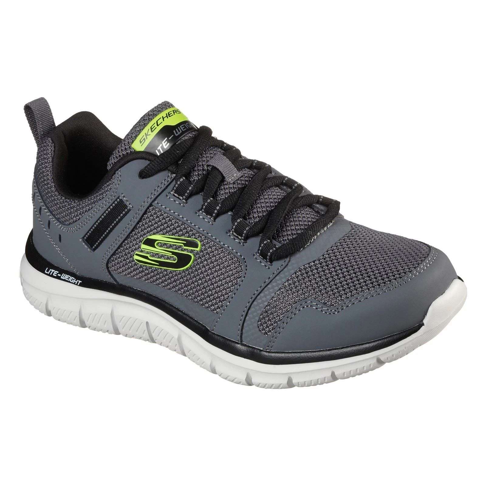 Skechers Track Knockhill Leather Men's Charcoal/Black Trainers New