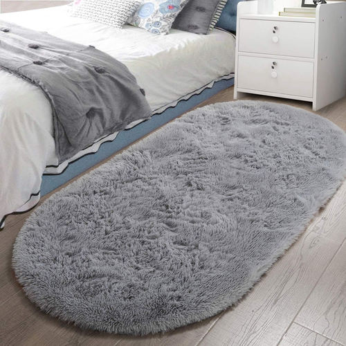 Fluffy Bedroom Rug 2.6' X 5.3', Shaggy Area Rug for Bedroom Bedside, Soft Oval T - Picture 11 of 12