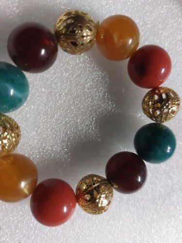 Vintage Fashion Jewelry Stretch Bracelet Imitation Lucite Turquoise Red Coral - Picture 5 of 6