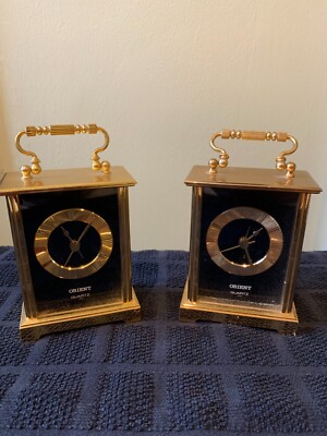 Paar His & Her Orient Quarz Kutschenuhr schwarz und Messing Kutschenuhren, Geschenk