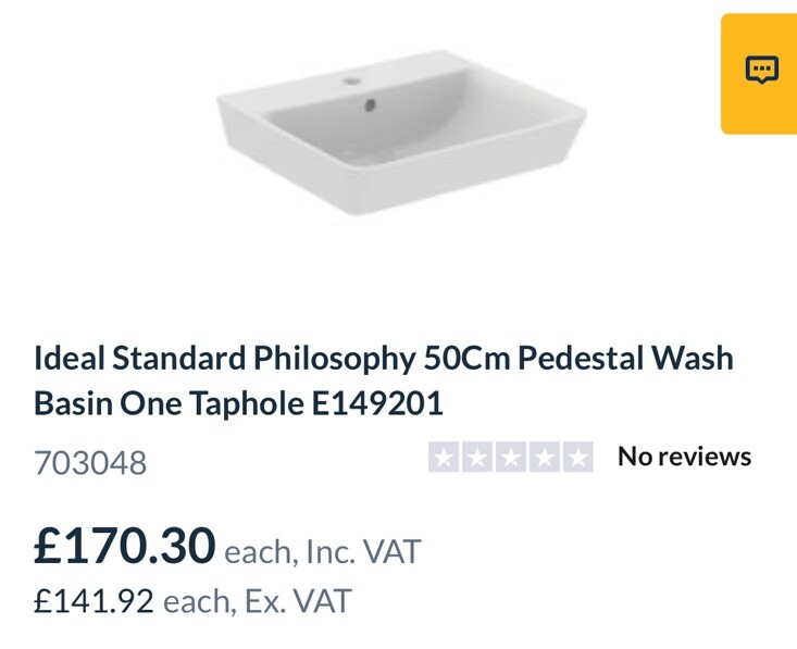 Ideal Standard Philosophy 50Cm Pedestal Wash Basin One Taphole E149201 RRP £170