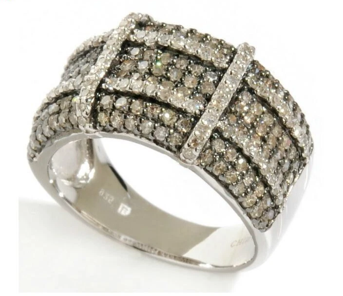 Anillo de plata esterlina real 1 CTTW blanco y champán con banda de diamantes talla 8 Foto 2 de 3