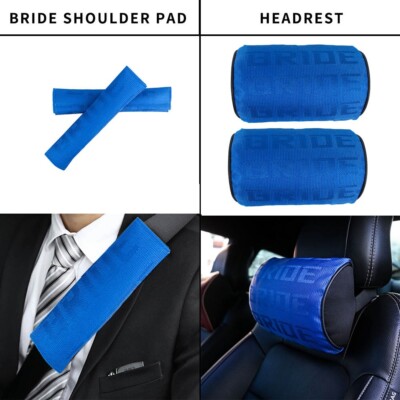 X2 NEW JDM Bride Blue Gradation Neck Headrest pillow & Car seat belt cover Set