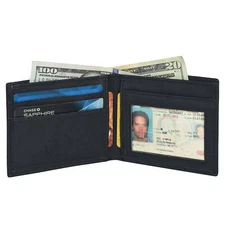 Leatherboss Genuine Leather Men Credit Card Holder Bifold Wallet, Black
