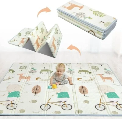 GUPPAMIGA 2 Sided Baby Play Mat Reversible Baby Kids Crawling Mat Folding Waterproof Mat