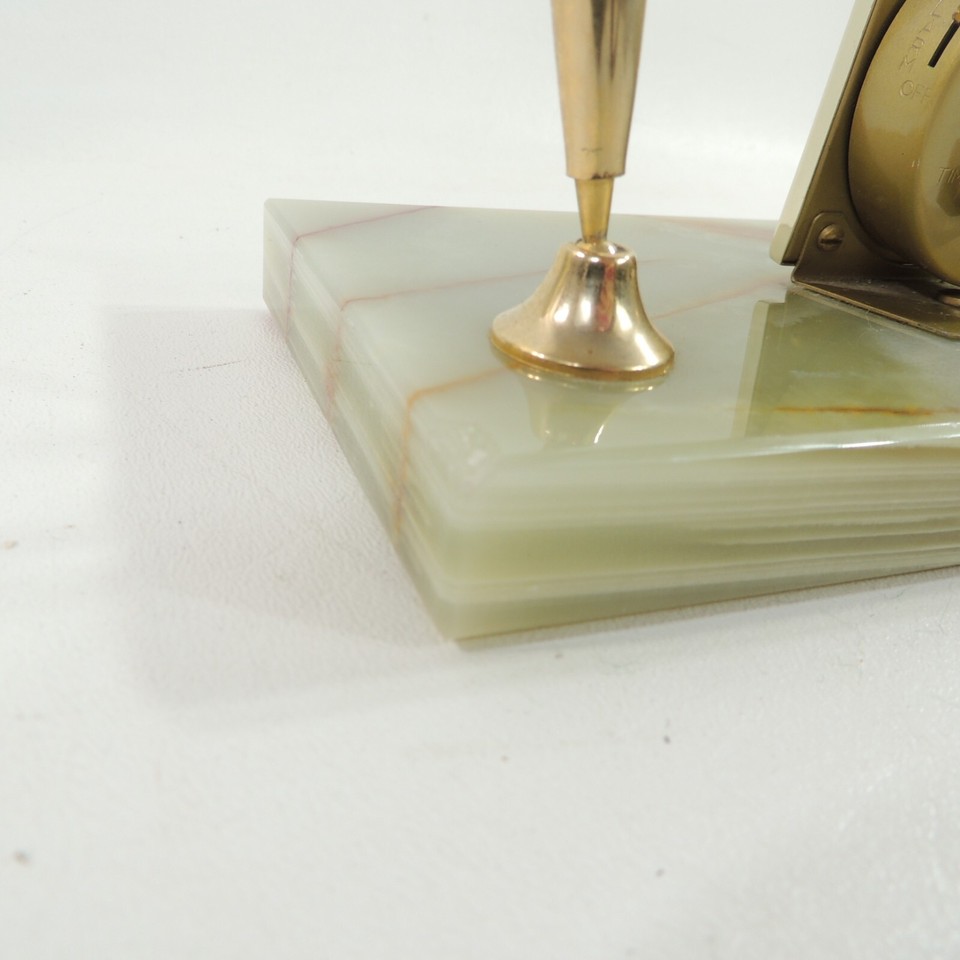 Vintage Green Onyx Desk Pen Holder Elgin Clock Set 2 Corner Chips eBay