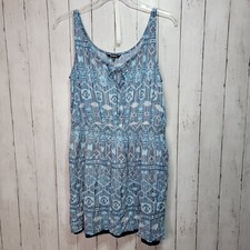 BB Dakota Women's Blue Print Sleeveless Rayon Sleeveless Dress Size 2X Tie Neck