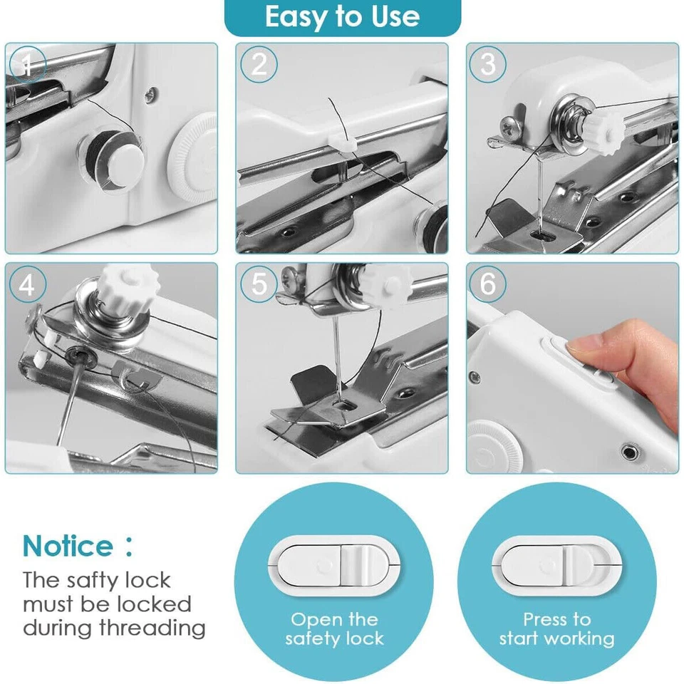 Mini Sewing Machine Handheld Cordless Hand Held Portable Easy Home Stitch Sew US - Image 4 of 4