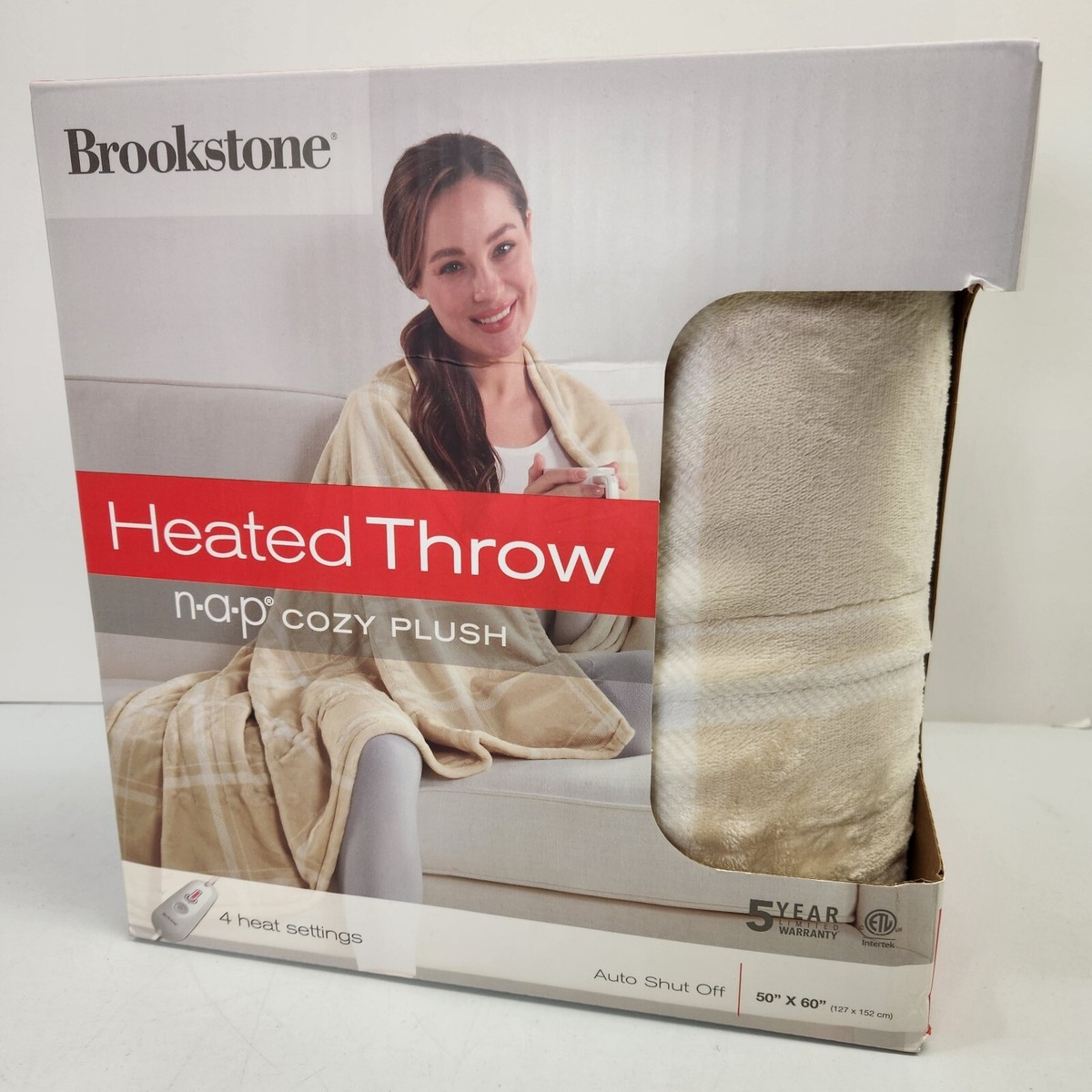 Brookstone Electric Heated Throw NAP Cozy Plush 4 Heat Settings 50x60 Tan  Cream | eBay