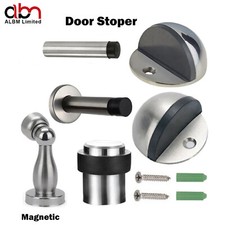 DOOR STOP WALL MOUNTED DOOR STOPPER SATIN STAINLESS STEEL CHROME RUBBER STOPS UK