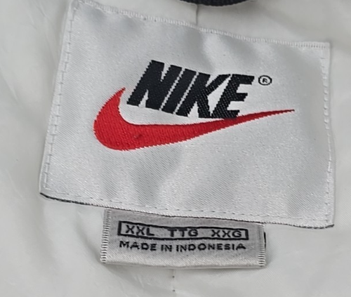 Vintage 90s Nike Puffer Bomber Jacket Swoosh Hooded XXL Black White - Picture 15 of 21
