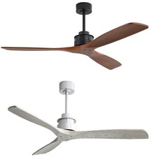 60" Wood Ceiling Fan No Light Indoor Outdoor Propeller Ceiling Fans with Remote