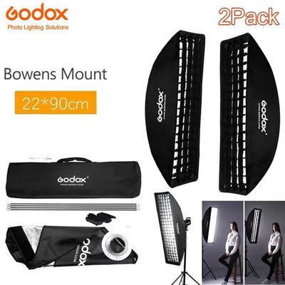 US 2*Godox 22x90cm Softbox Strip Honeycomb Bowens Mount Soft Box fr Studio Flash
