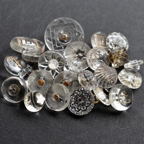 Lot 24 Antique Clear Glass Buttons Many Patterns & Shapes 7/16 - 7/8” - Picture 5 of 6