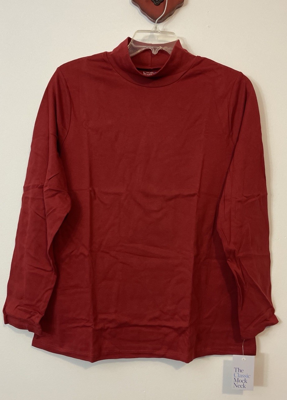 Croft Barrow Womens Classic Mock Neck Red 2x Soft Long Sleeved Top NWT! A1355