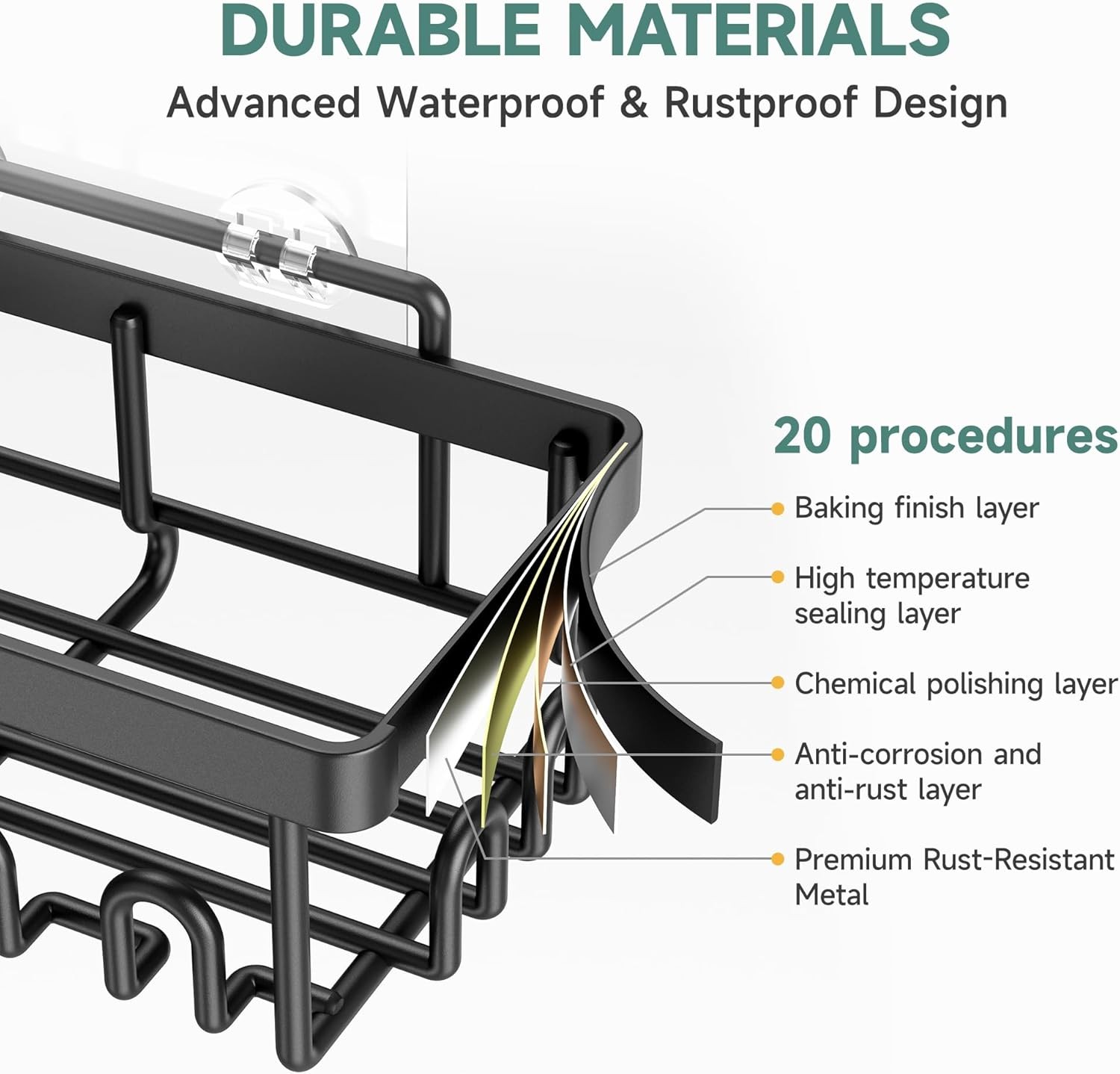 Rustproof & Waterproof Shower Caddy 6-Pack No Drilling Adhesive Shelves Rack