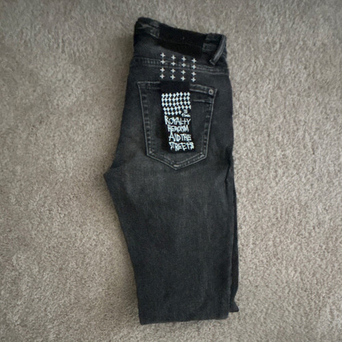 Ksubi Van Winkle Black Charcoal Wash Distressed Skinny Jeans Slim Fit Mid Rise