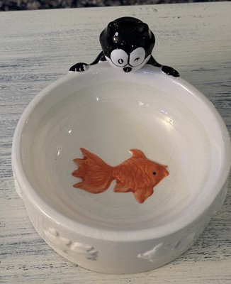 Vintage/Retro Felix The Cat Pet Food Bowl 3d Cat/Fish 1991 Benjamin & Medwin Inc