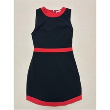 Alice + Olivia Kathleen Black Curved Hem Mini Dress with Red Trim Women's Size 6