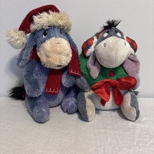 Disney Eeyore Christmas Plush Lot of 2 Santa Hat Disney Store Parks Winnie Pooh