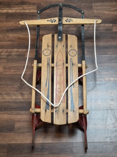 Vintage 1960's Paris "SPEEDY" Snow Sled With Floating Steering, Metal & Wood 