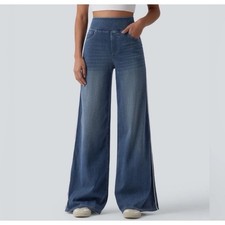 Halara High-Waisted Wide Leg Jeans   Medium Wash Blue   Size L Regular 