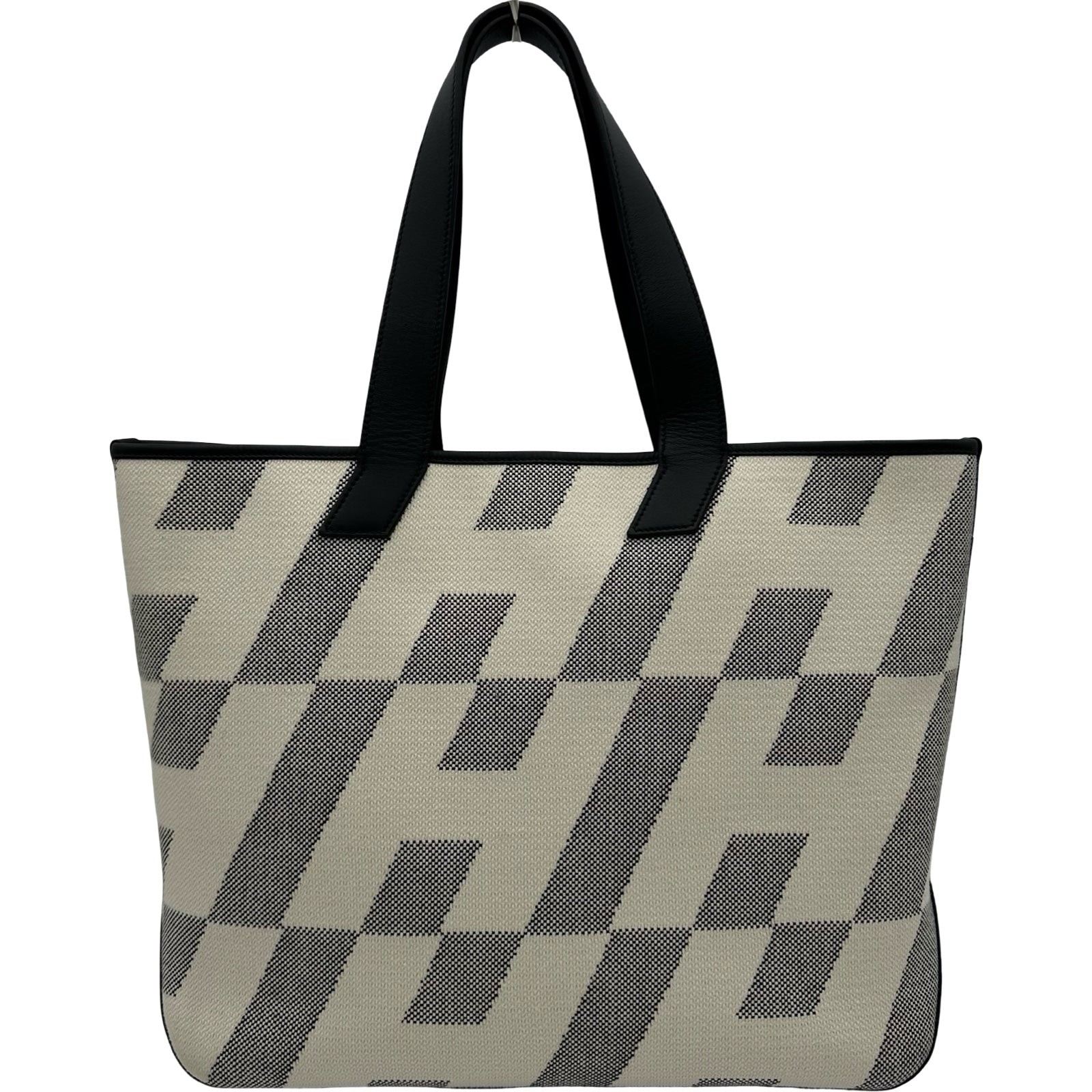HERMES Herbag GM White / Gray Toile Canvas Tote Z Stamp #OKB2344