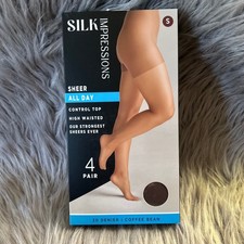 Silk Impressions Sheer Control Top Tights Womens Size Small Coffee Bean