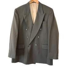 Men's Stafford Vintage Double Breasted Suit Jacket Size 43R Grey-Green USA