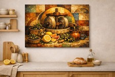 Tela Natura Morta Frantoio Olio Oliva | Decorazione Arte Parete Cucina Mediterranea Rustica