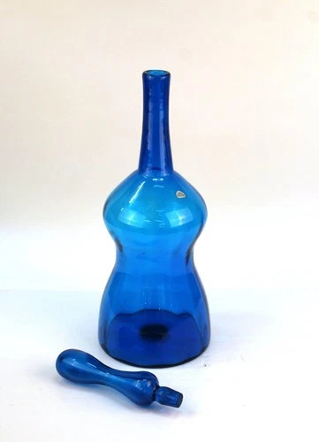 blenko glass decanter blue