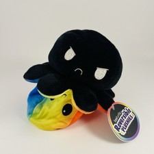 TeeTurtle The Original Reversible Octopus 4  Plush Black  Rainbow NEW