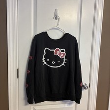 Black Hello Kitty Sweatshirt With Bows On Sleeves