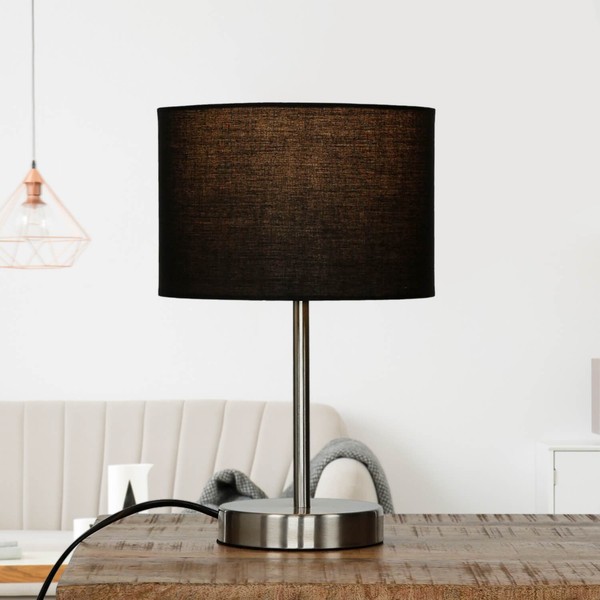Tischleuchte E14 Ø20Cm In Nickel Modern Schalter Tisch Tischlampe Leuchte Innen-image