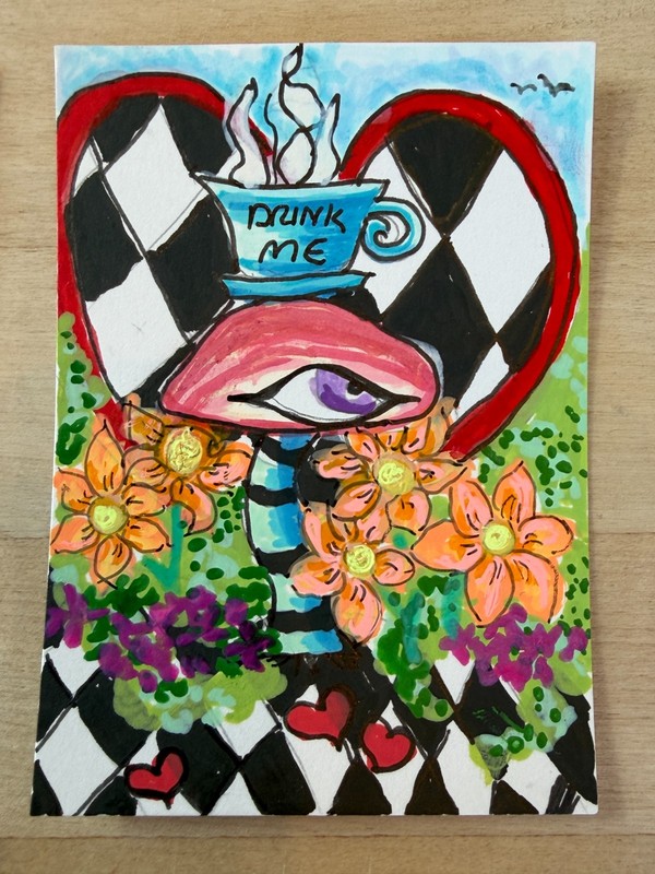 ORIGINAL ACEO Art Acrylic Painting Alice in Wonderland 1  of 3, AnjanelleArt
