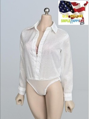 1/6 Button Up Bodysuit white shirt  for 12'' Female Figure Phicen hot toys  USA 
