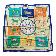 Equestrian detail motif multicolored 100 silk scarf 33x33