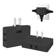 3 Way Flat Wall Outlet Extender Adapter- 2 Pack 180 Degrees Black 2