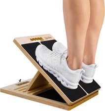 Portable Wooden Slant Board for Calf Stretching with Resistance Bands, Adjustabl