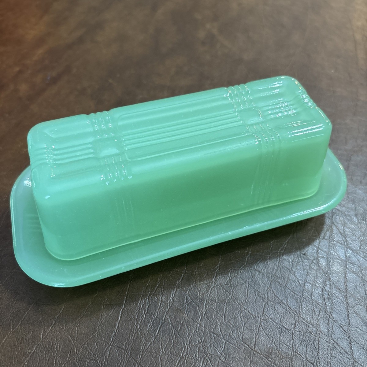 Vintage TableCraft Products (TPC) Jadeite Green Glass Covered Butter Dish
