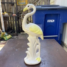 Vintage Mid Century 1950's Glossy Art Deco Pink Flamingo Tall Ceramic Figurine