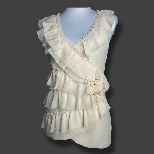 Anthropologie Fairy Top M Deletta Ivory Ruffle Victorian Chiffon Faux Wrap Boho - Picture 4 of 14