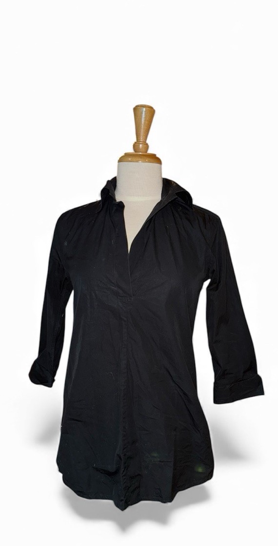 ANN MASHBURN Collared Split Neck Tunic Blouse Bla… - image 1