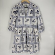 Calypso St Barth Blue White Palm Tree Shell Tunic Dress XL New With Tags