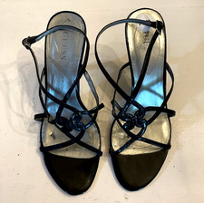 GUESS Galvin Black Leather Strappy Stiletto Sandals 7.5M Heels VTG 90's W0GALVIN